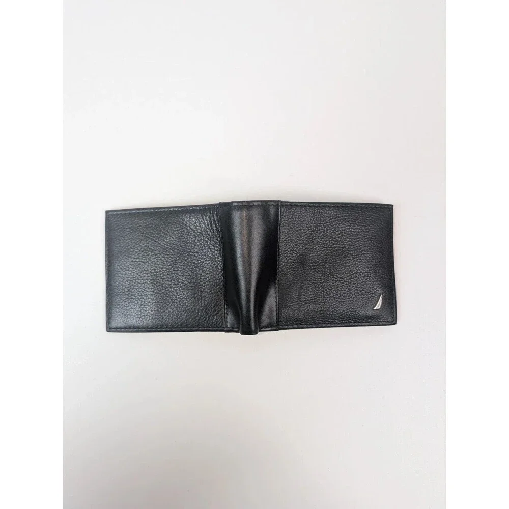 Nautica Black Leather Wallet Bifold ID Window Card Holder Mens